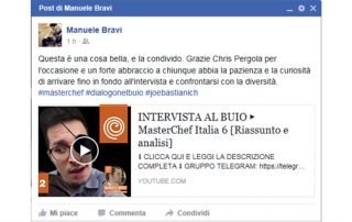 Post di Manuele su Facebook